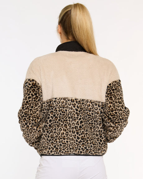 Womens Sherpa Half Zip Fleece | Leopard